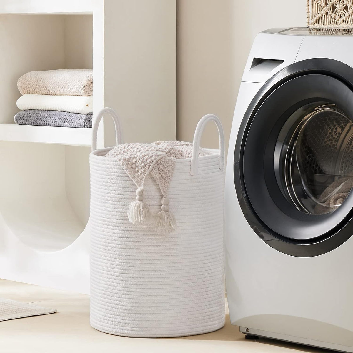 Woven Rope Laundry Hamper Basket by YOUDENOVA, 72L Tall Luandry Basket, Baby Nursery Hamper for