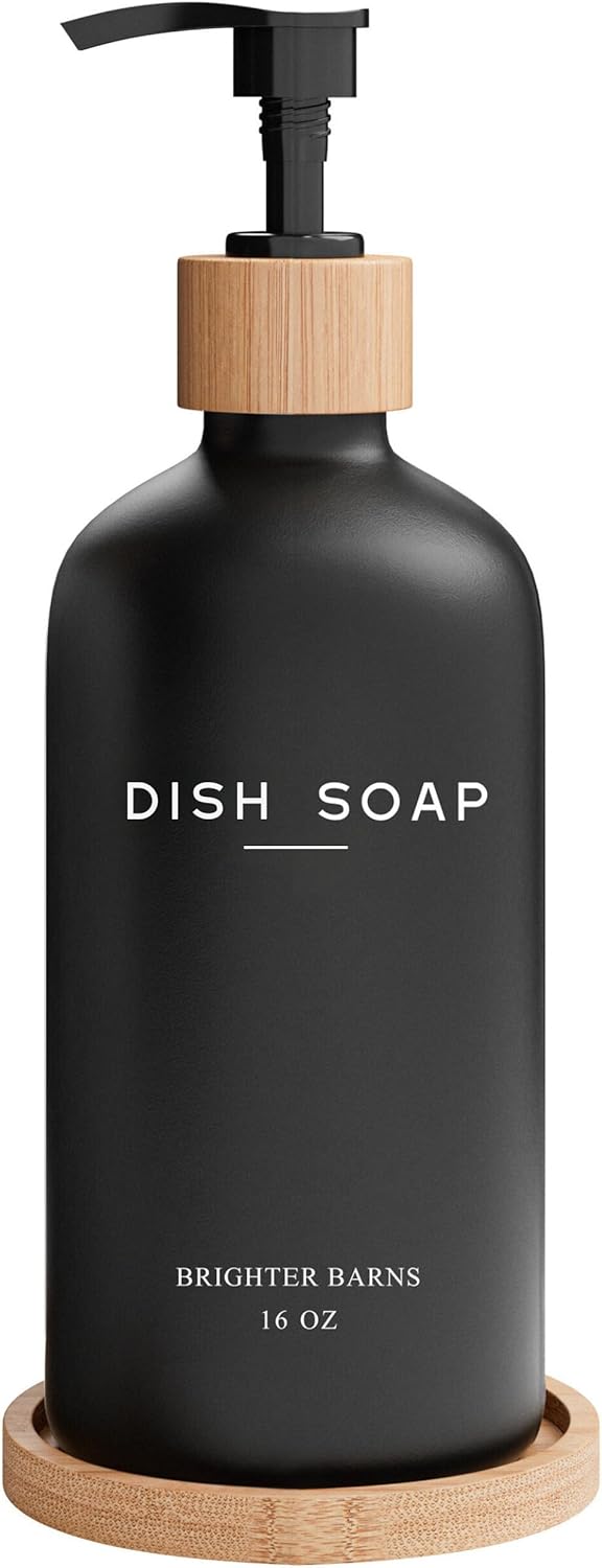 Black Glass Dish Soap Dispenser for Kitchen Sink by Brighter Barns - Modern Kitchen Soap Dispenser