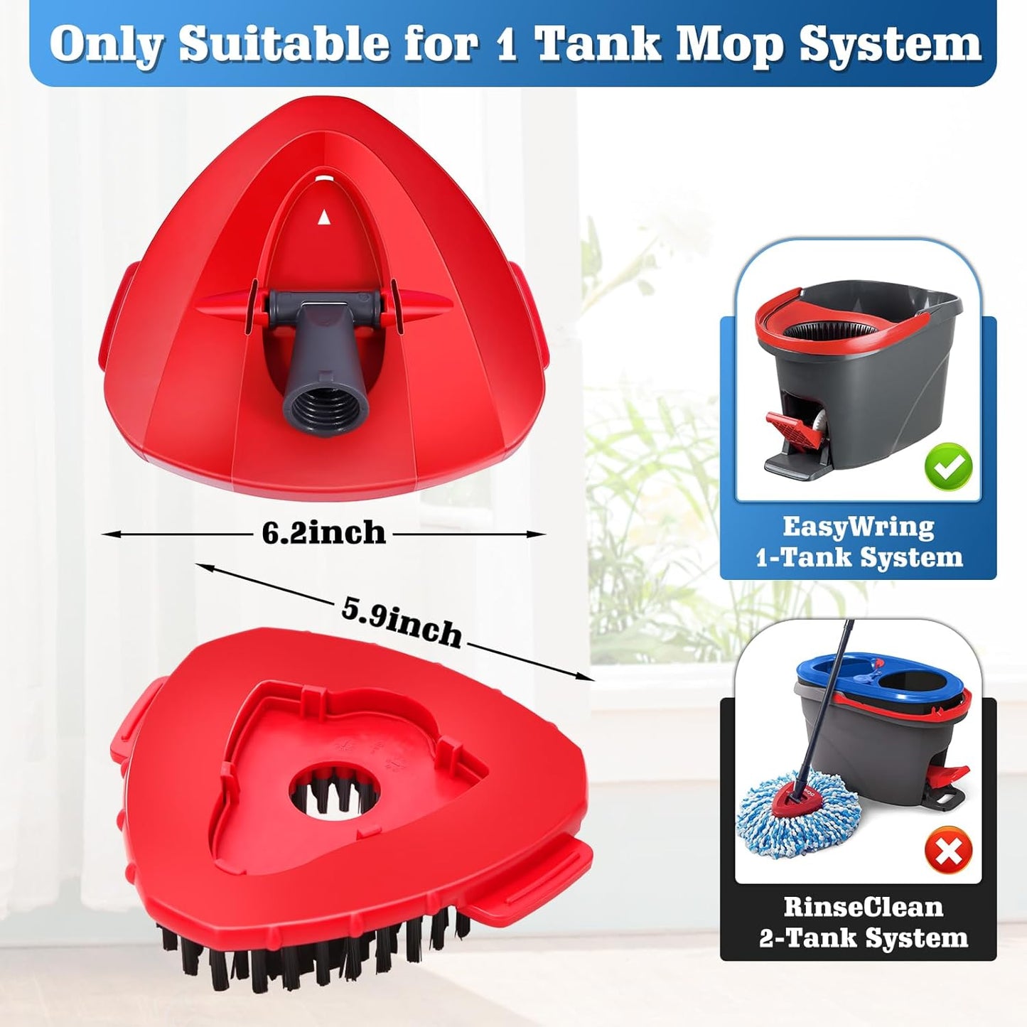 2 Pcs Full-Coverage Spin Mop Scrub Brush Head and 1 Mop Base Part Replacement for Oceda EasyWring 1