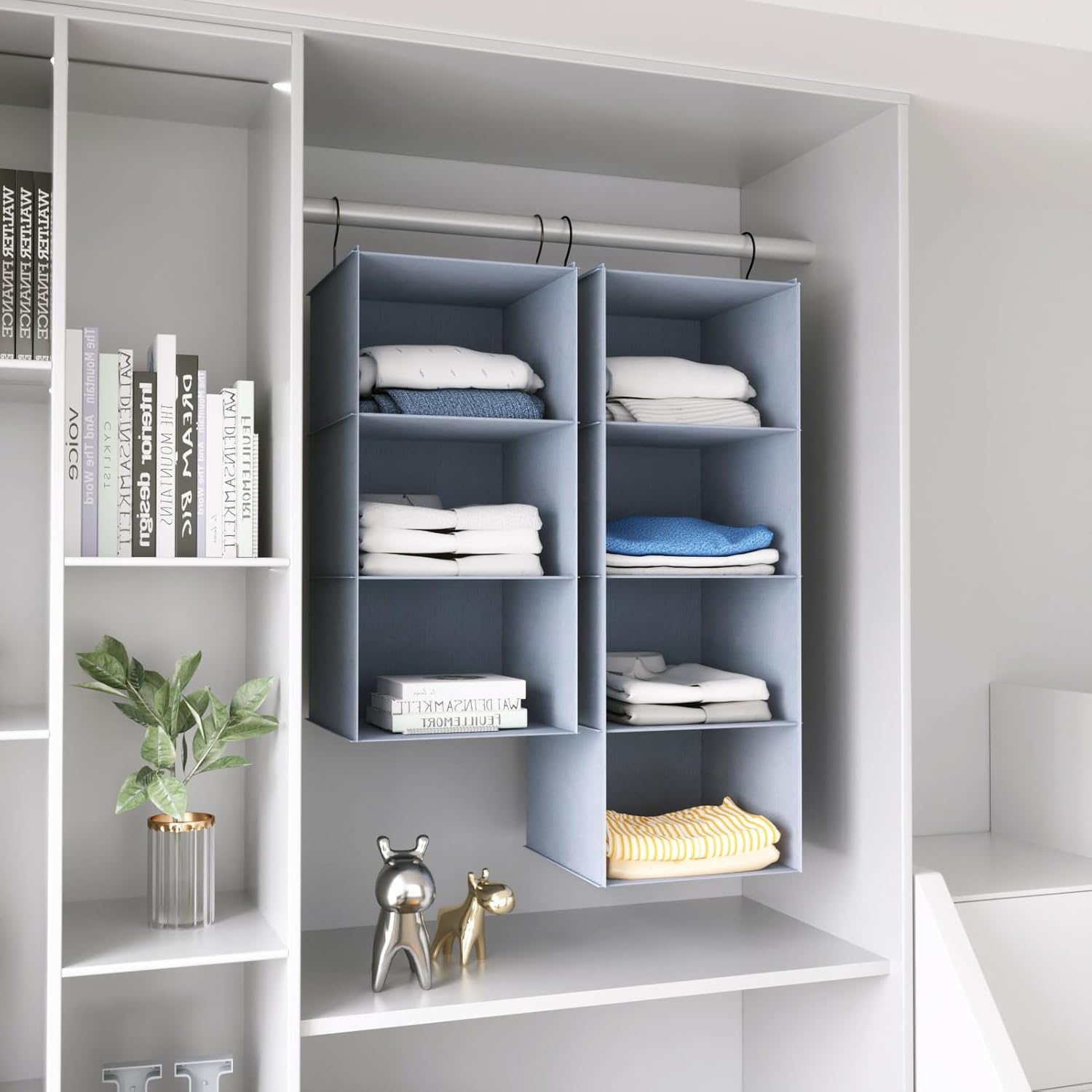 Hanging Closet Organizer and Storage 3-Shelf, Easy Mount Foldable Hanging Closet Wardrobe Storage