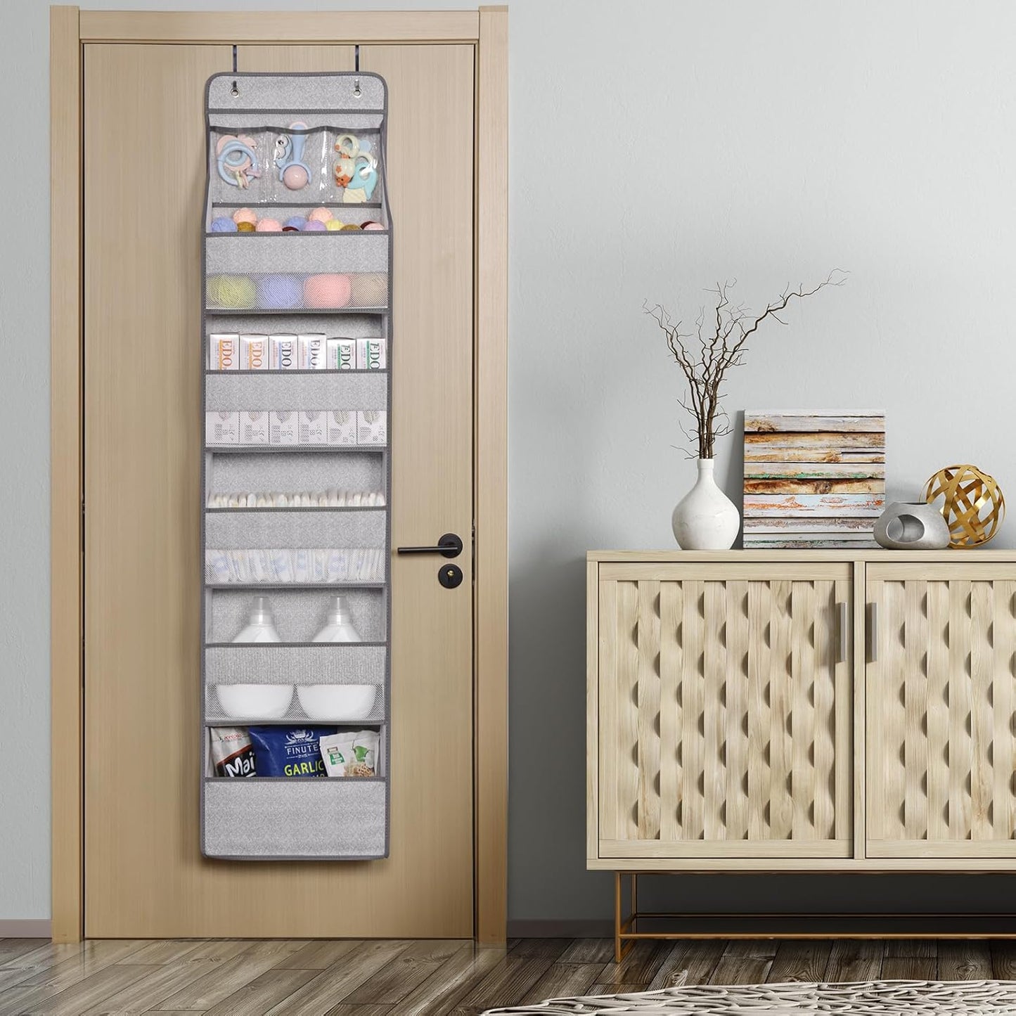Univivi 6-Shelf Over Door Hanging Organizer Fabric Baby Door Storage with 5 Large Pockets and 3