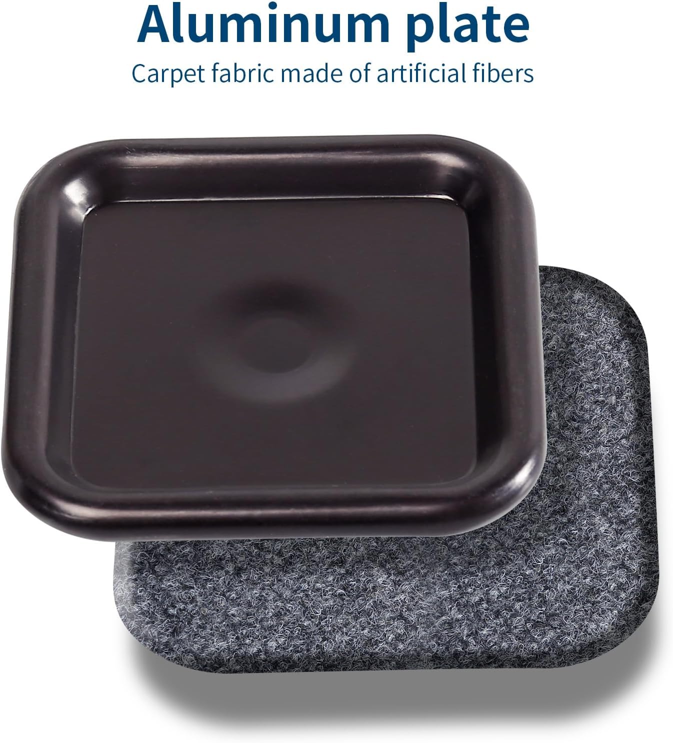 Ezprotekt 1 3/4" Square Reusable Felt Furniture Caster Cups with Carpet Bottom, 16 Pcs Felt