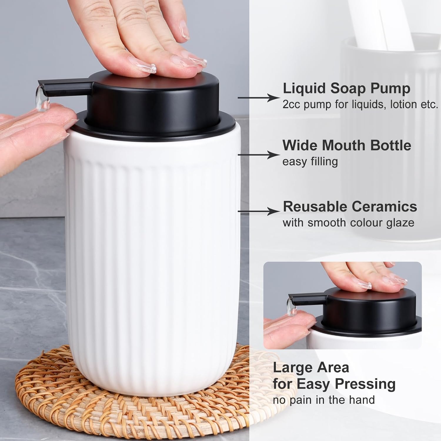 BosilunLife Dish Hand Soap Dispenser - White Liquid Pump soap Dispenser for Bathroom Decro 12oz