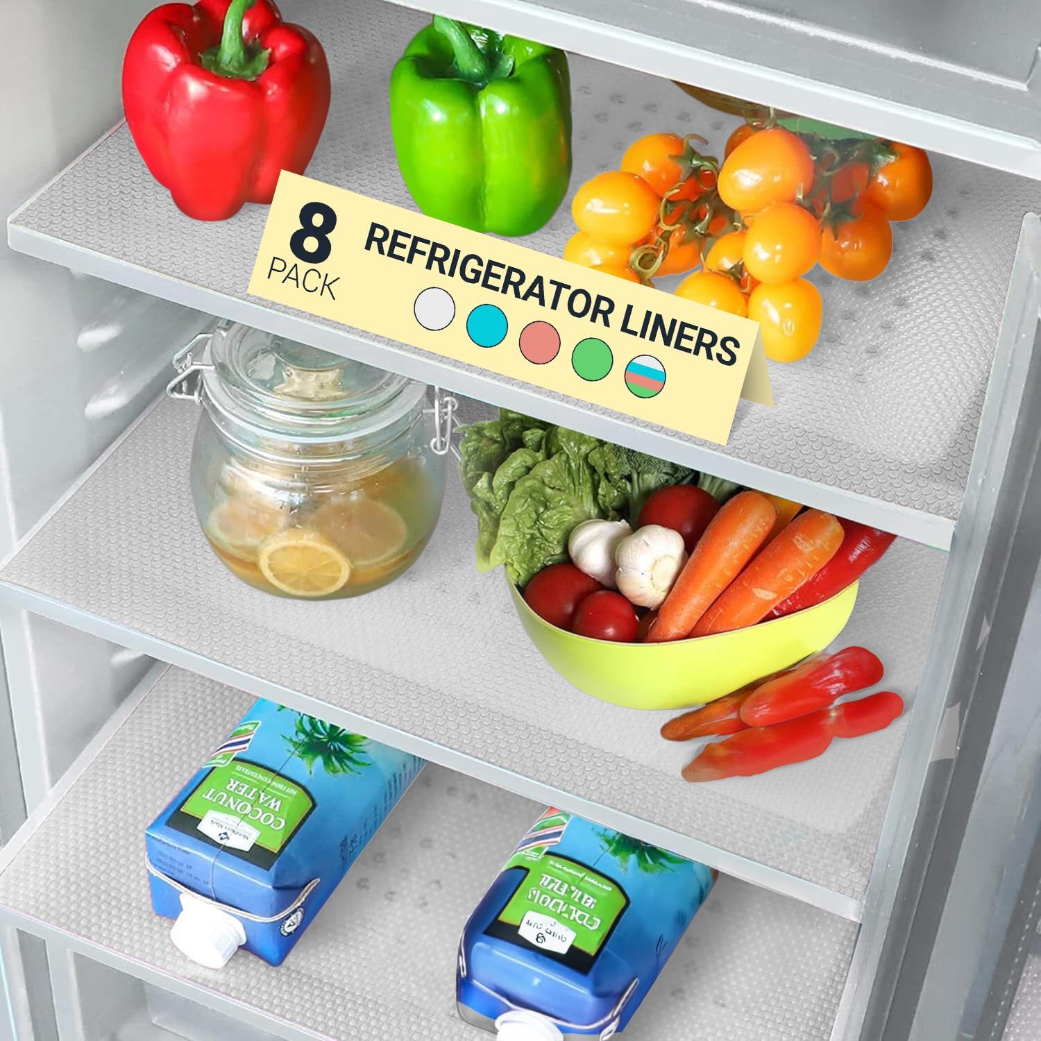 Refrigerator Liners for Shelves (8 Pack) by Linda’s Essentials - Non-Adhesive Drawer and Shelf