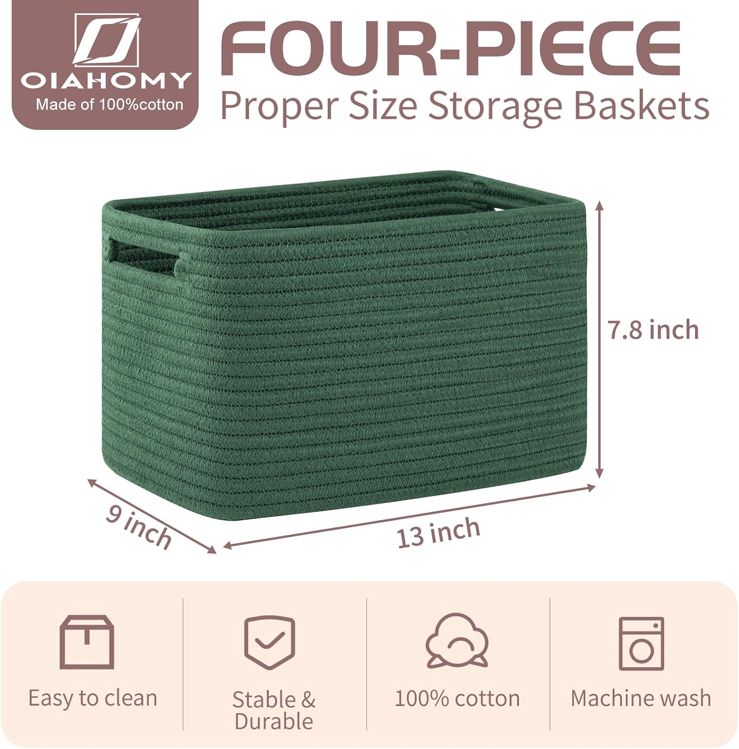 OIAHOMY 4 Pack Storage Baskets for Organizing, Cube Storage Bins for Shelves, Rectangle Storage