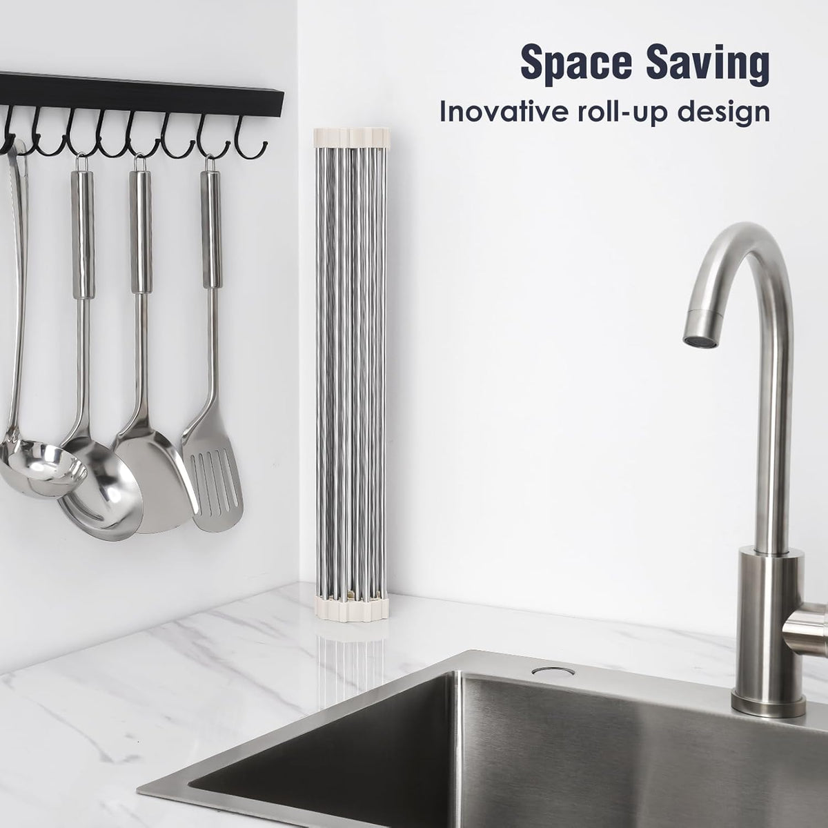 Tomorotec 17.7" x 12.5" Roll Up Dish Drying Rack Over Sink Drying Rack Sink Cover Kitchen Sink