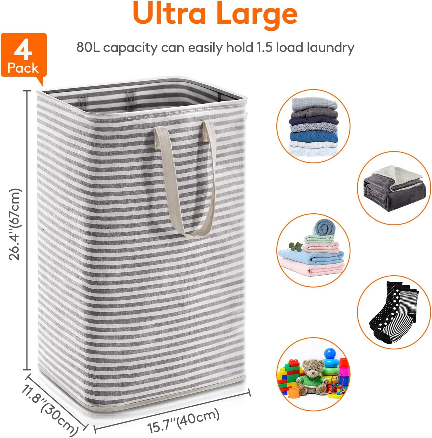 Lifewit 4 Pack Laundry Hamper Large Collapsible Laundry Baskets, Freestanding Waterproof Clothes