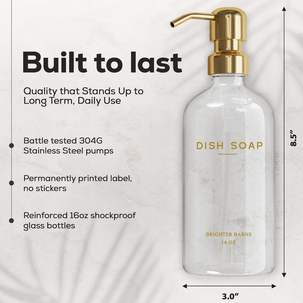 Luxury Glass Soap Dispenser Set by Brighter Barns - Hand and Dish Soap Dispenser for Kitchen Sink