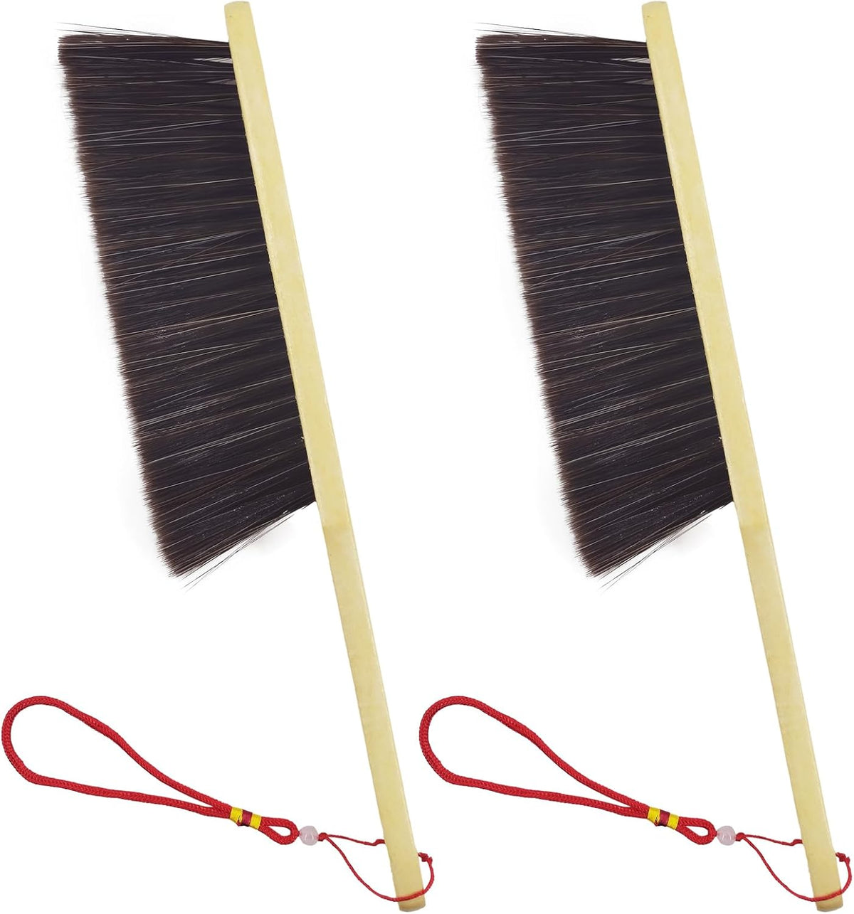 2 Piece Wooden Hand Broom, Dust Brush,Bench Brushes,Soft Bristles, Long Fireplace Brush with Wood