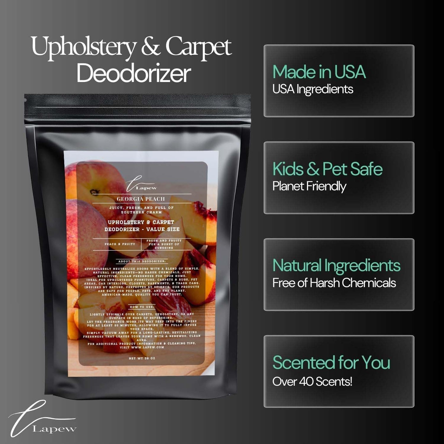 Georgia Peach Carpet Freshener Powder Refill 36 oz | Powerful Odor Eliminator for Home | Upholstery