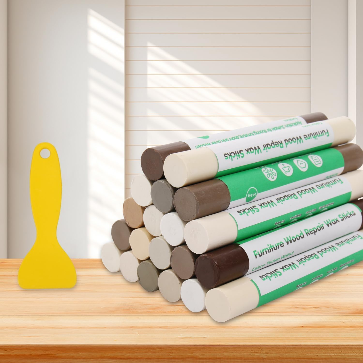 Furniture Markers Touch Up, 20 Colors Wood Filler Sticks, Wood Wax Crayons for Repairing Scratches