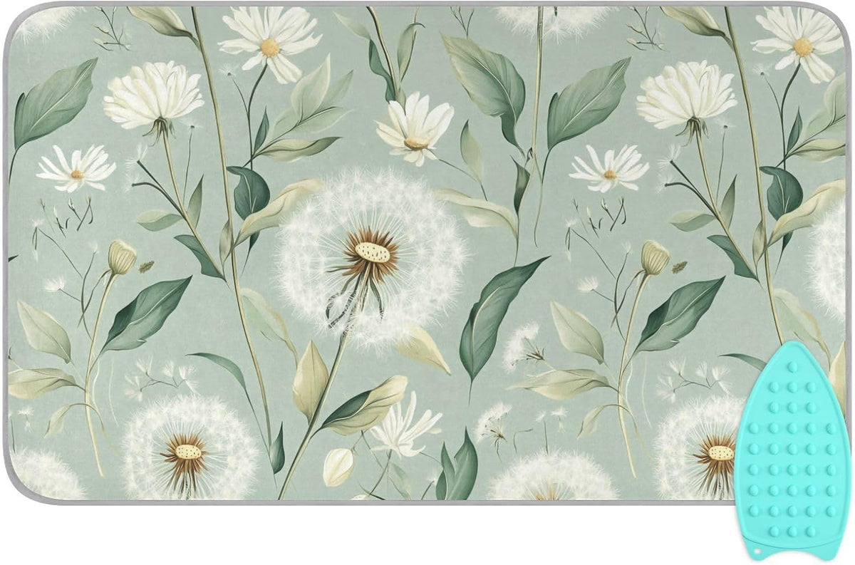 Sage Green Dandelions Flower Ironing Mat for Table top Portable Ironing Pad Blanket for Washer