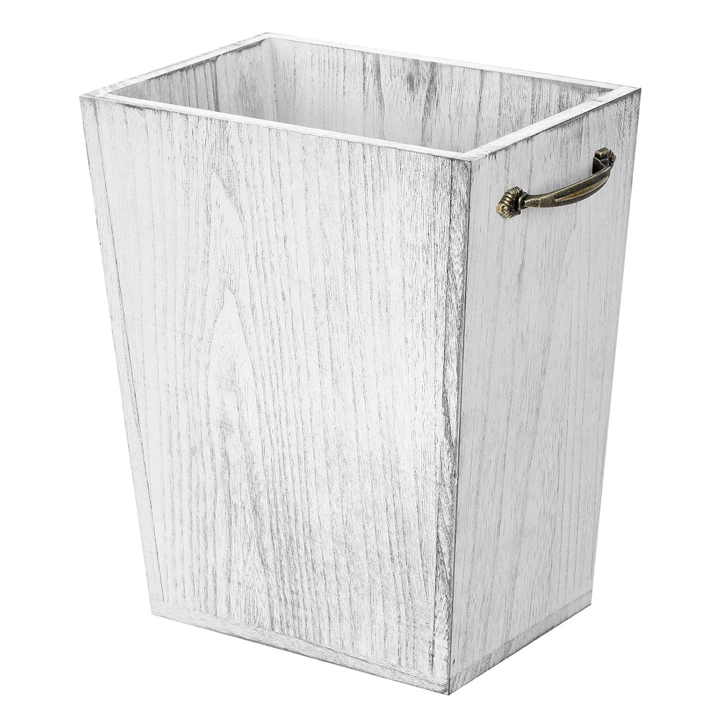 Wood Wastebasket Trash Can Rustic Farmhouse Square Garbage Container Bin with Decorative Metal