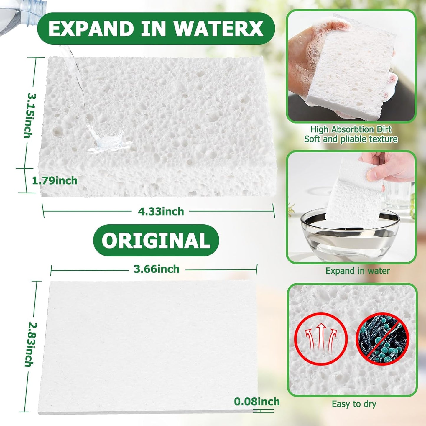 12 Pack Dishwashing Sponges Natural Cellulose Sponges Plant Based Resilient and Reusable Soft Dish