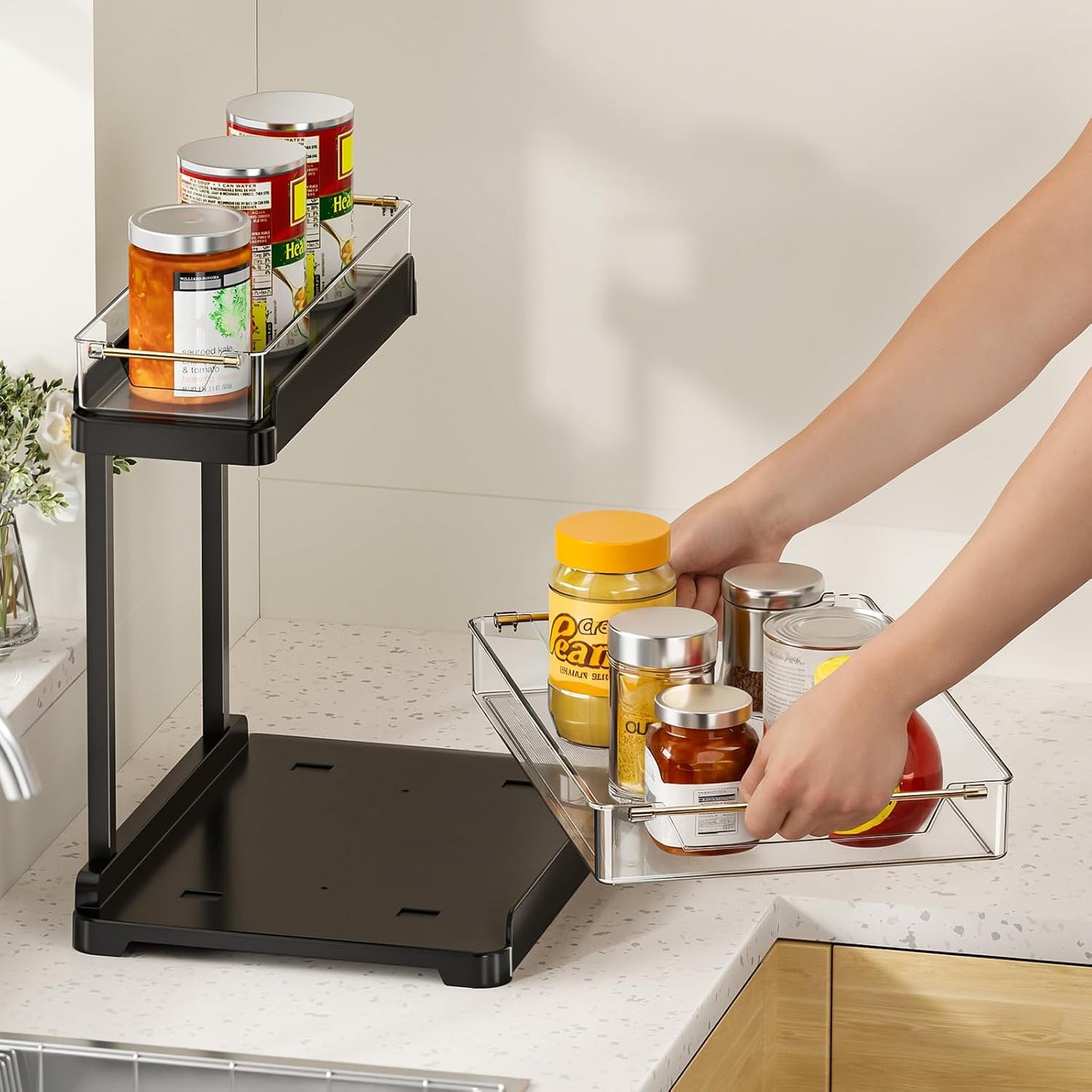 heart & home 1-Pack Under Sink Storage Organizer for Kitchen & Bathroom Cabinets with Removable