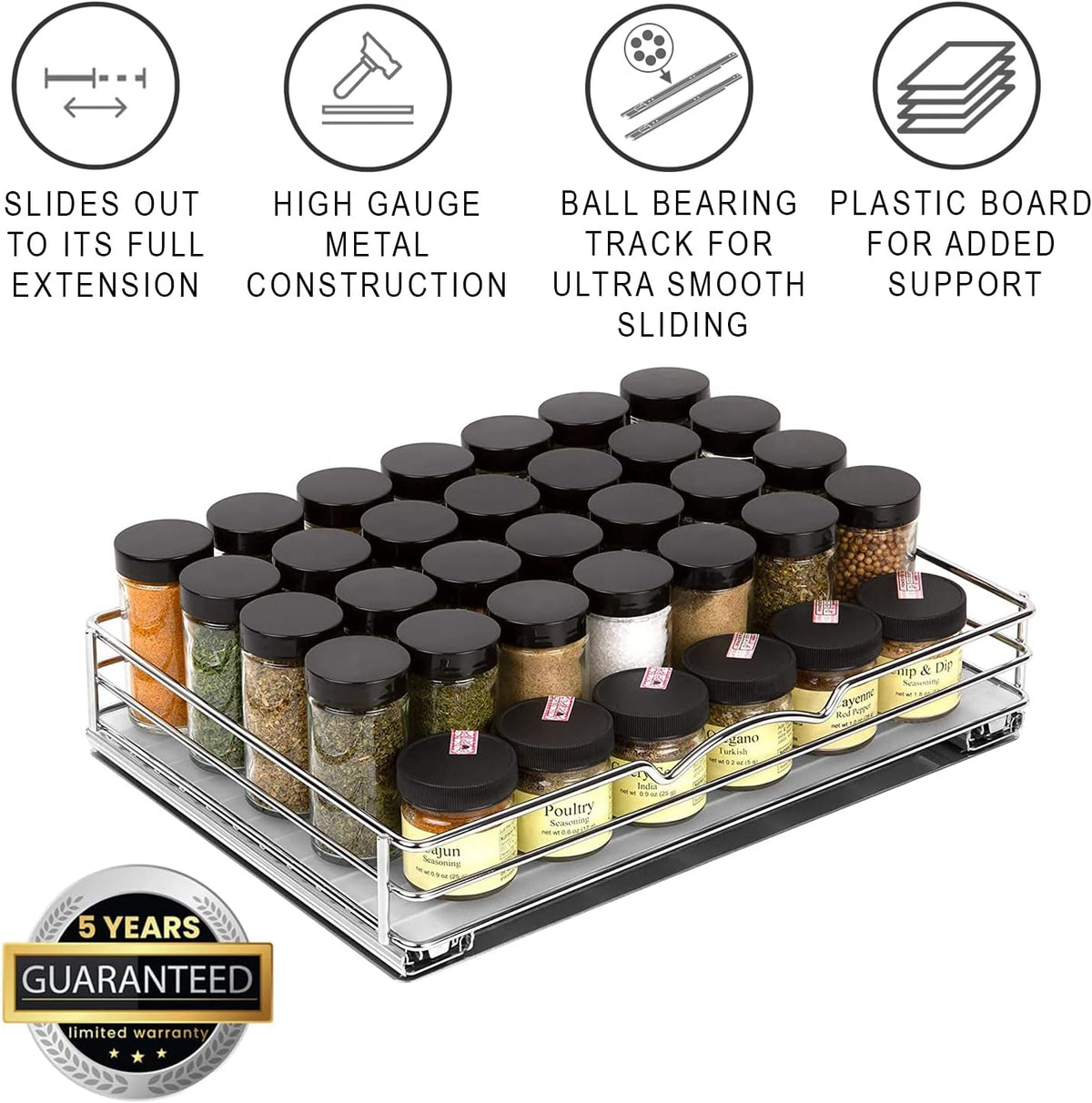 Pull Out Cabinet Organizer for Spices, Cans - Heavy Duty with Lifetime Limited Warranty- Pull Out