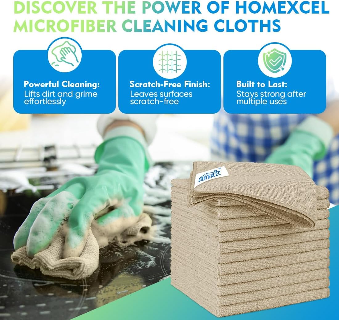 HOMEXCEL Brown Microfiber Cleaning Cloth 12 Pack, 12.5 x 12.5 inch Microfiber Towels for Cars
