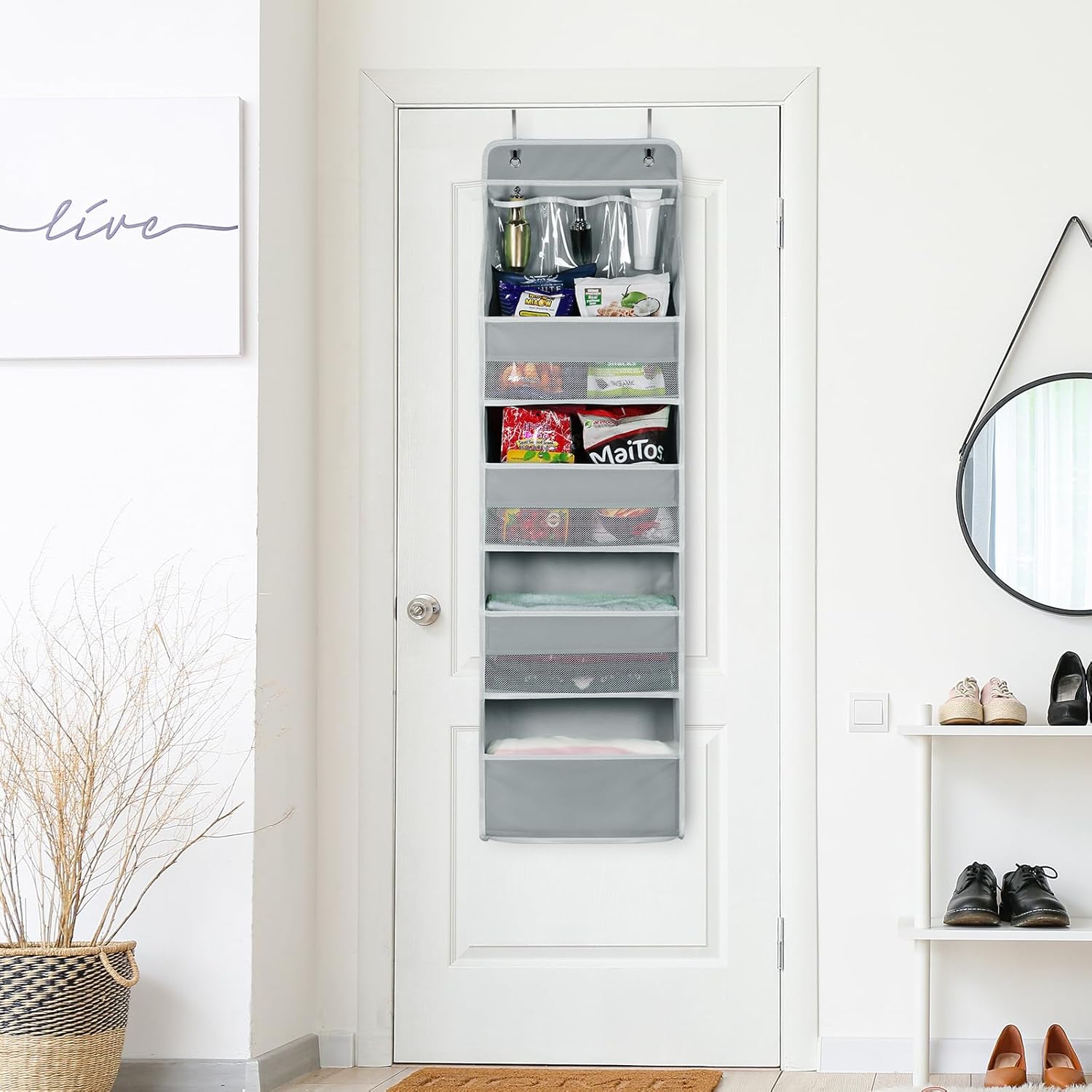Univivi 5-Shelf Fabric Door Storage Over Door Hanging Organizer with 4 Large Pockets and 3 Small