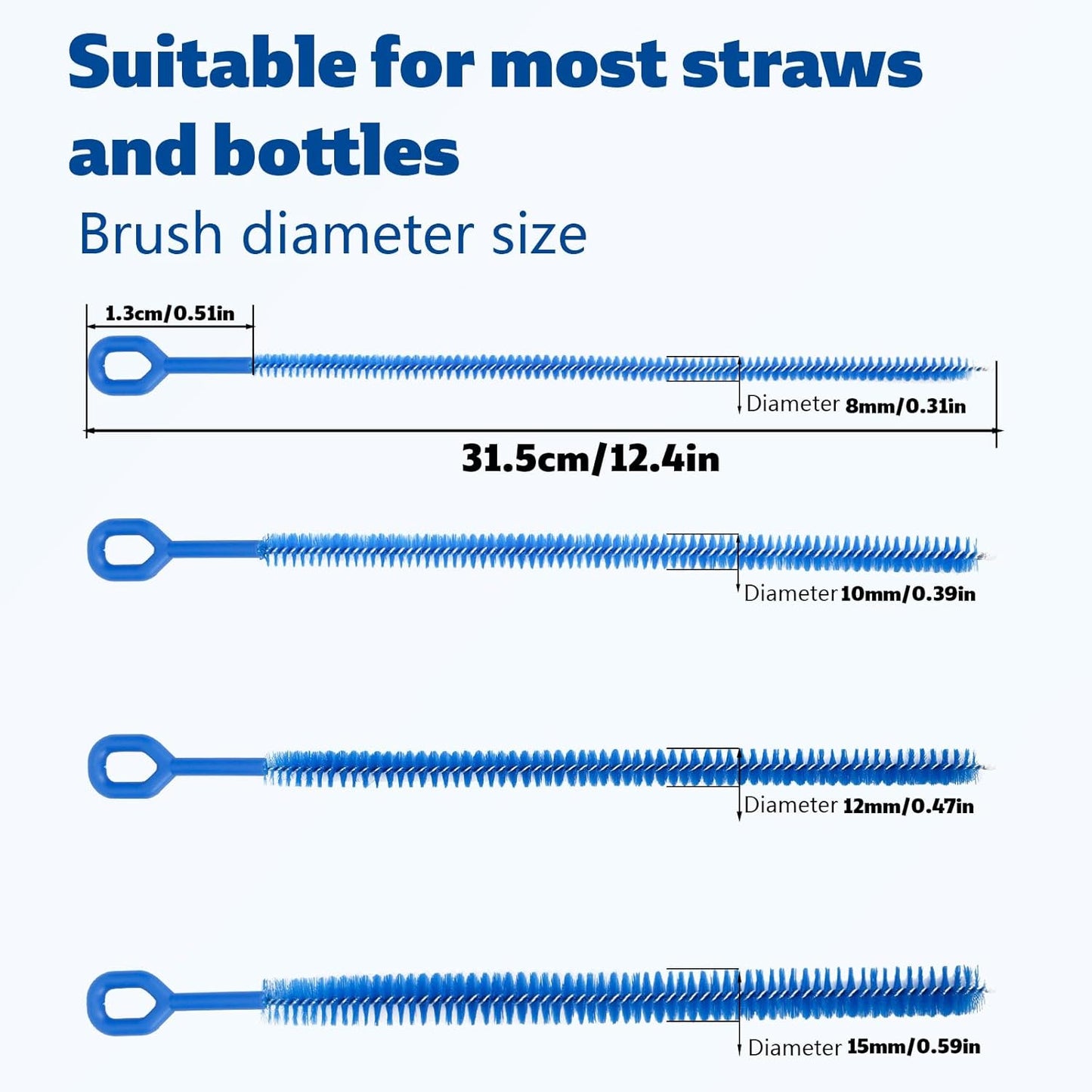 6pcs 12.4in Extra Long Straw Brushes for Stanley, 4 Diameters Full Bristles Coverage Straw Cleaner