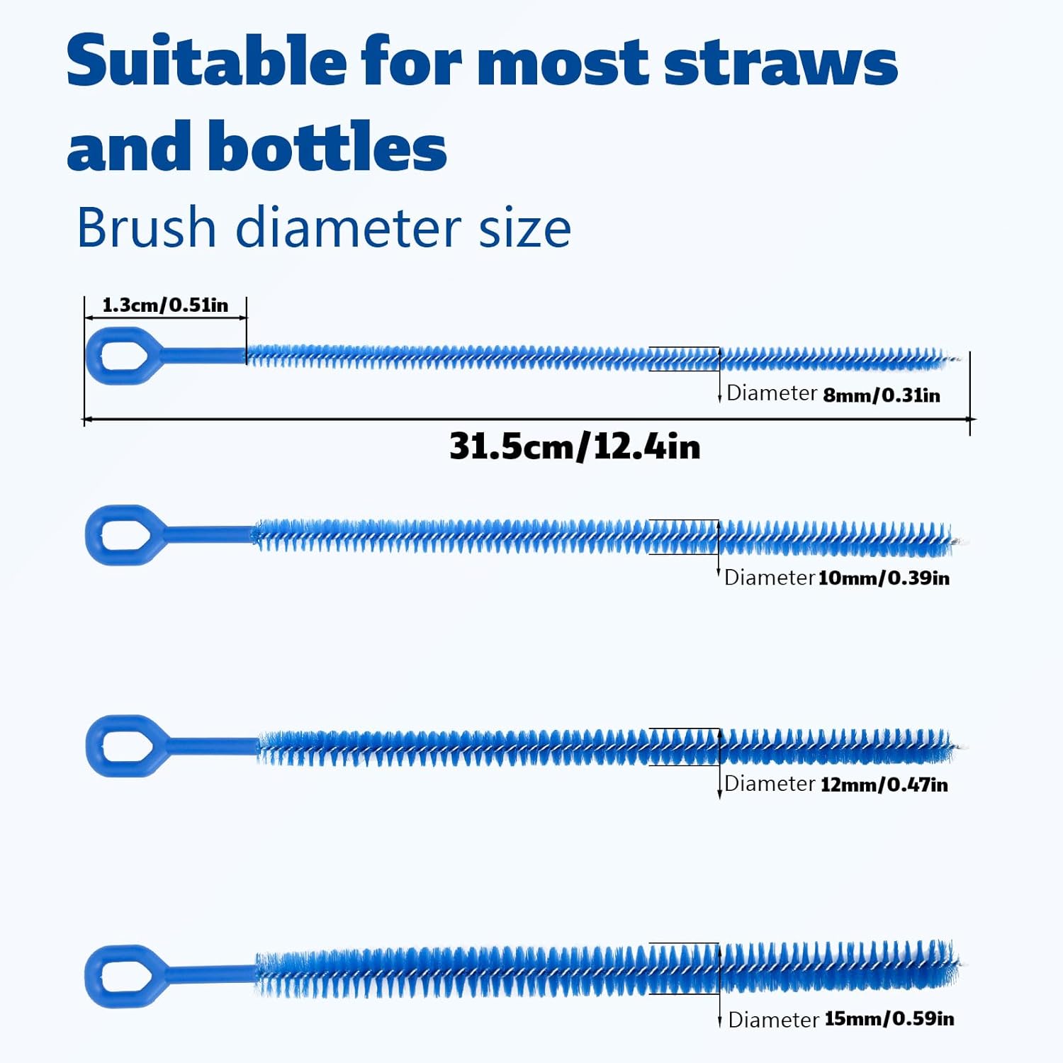 6pcs 12.4in Extra Long Straw Brushes for Stanley, 4 Diameters Full Bristles Coverage Straw Cleaner