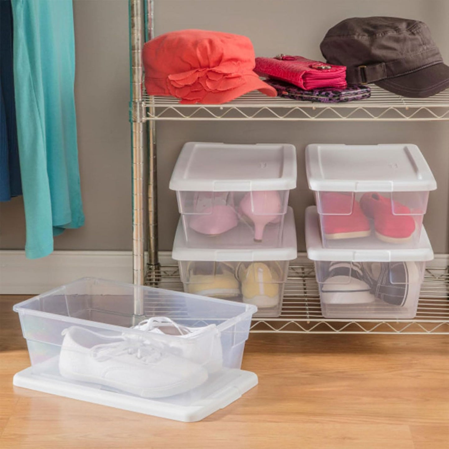 Sterilite 6 Quart Storage Box, Clear Plastic with White Snap Lid, 12 Pack
