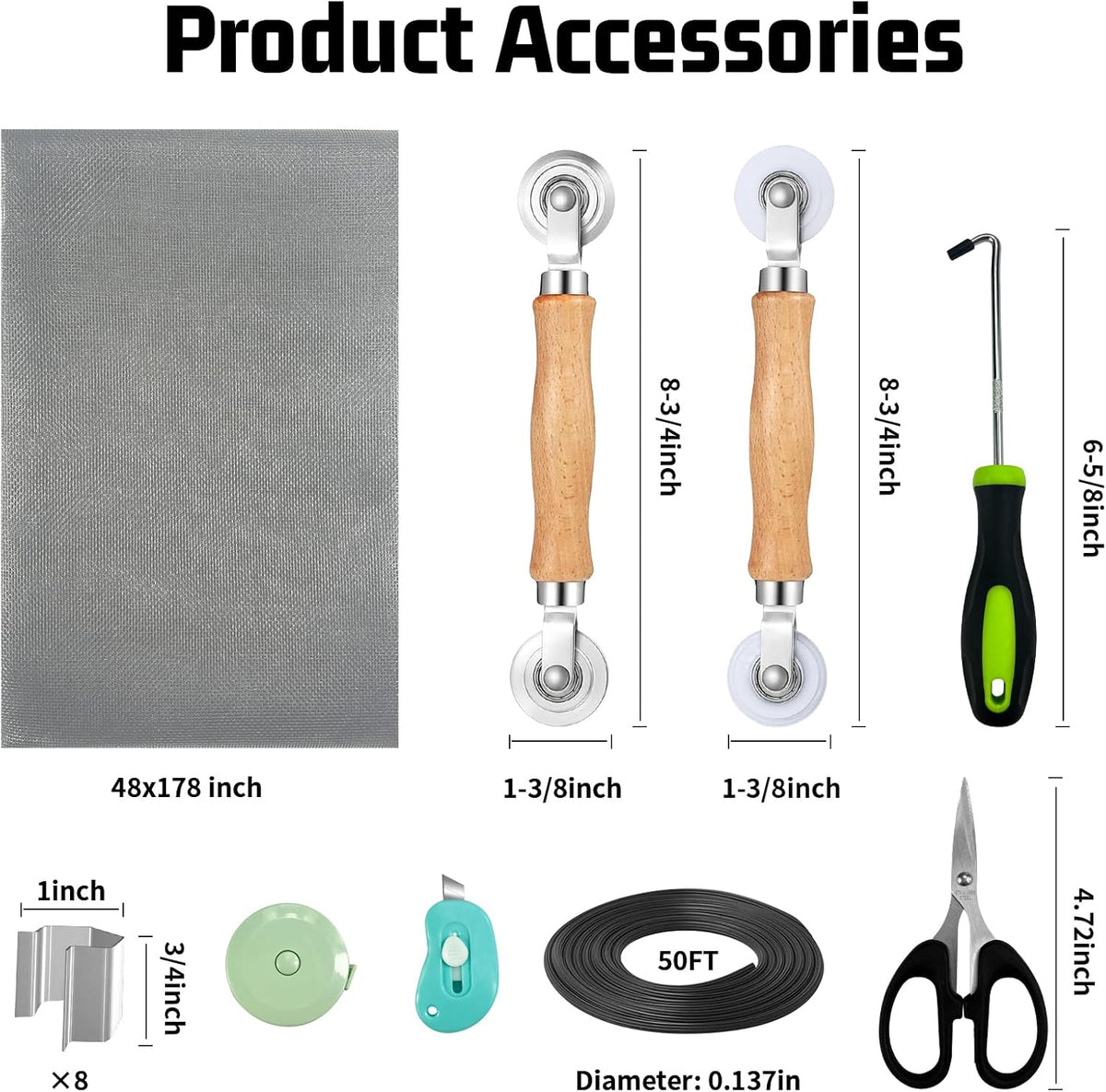 Window Screen Replacement,Screen Door Repair Kit, 48"x178" Grey Window Screen Mesh,Including 50 FT