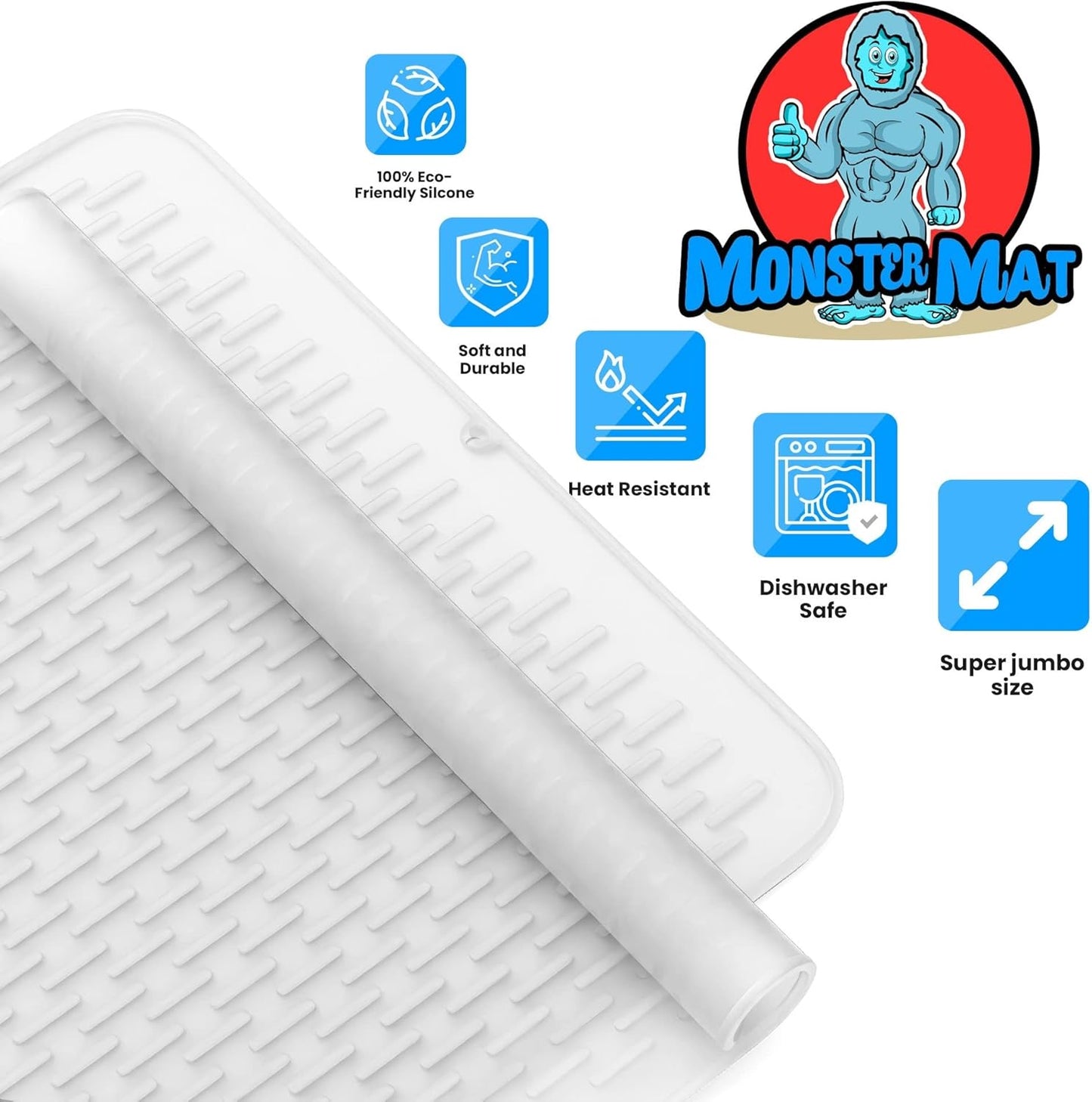 Extra Large (30 inch by 24 inch) heavy duty silicone dish drying mat for kitchen counters by