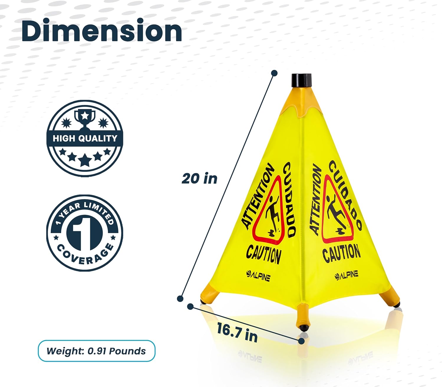 Alpine Caution Wet Floor Sign 3 Pack - Pop Up Slippery When Wet Sign, Wall Mounted Foldable