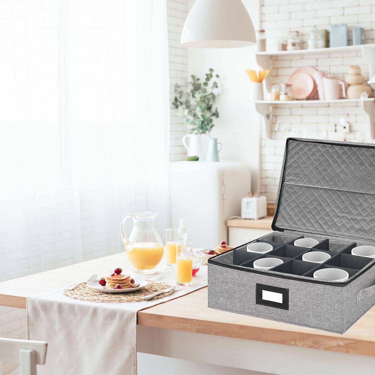Coffee Mug Storage Box with Dividers, Durable China Storage Containers for Coffee Mugs, Tea Cups