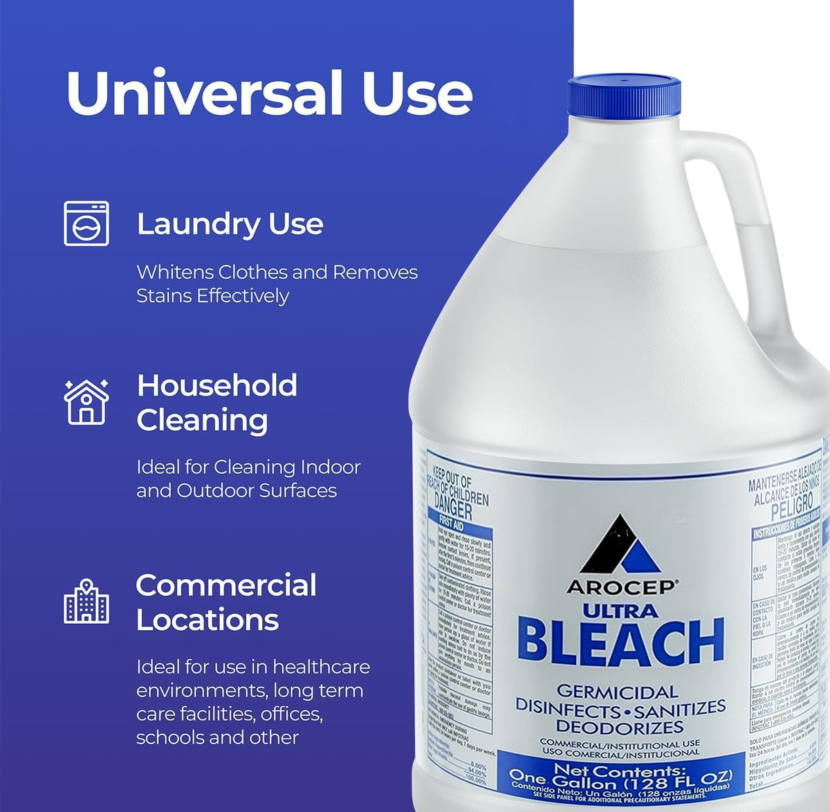 (6 Gallons) Ultra Germicidal Liquid Bleach - For Laundry, Disinfecting, Sanitizing, Deodorizing