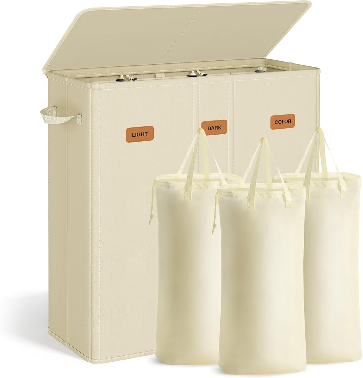 SONGMICS 42.2 Gallon (160 L) Laundry Hamper, 3-Compartment Laundry Basket Sorter with Lid, Labels