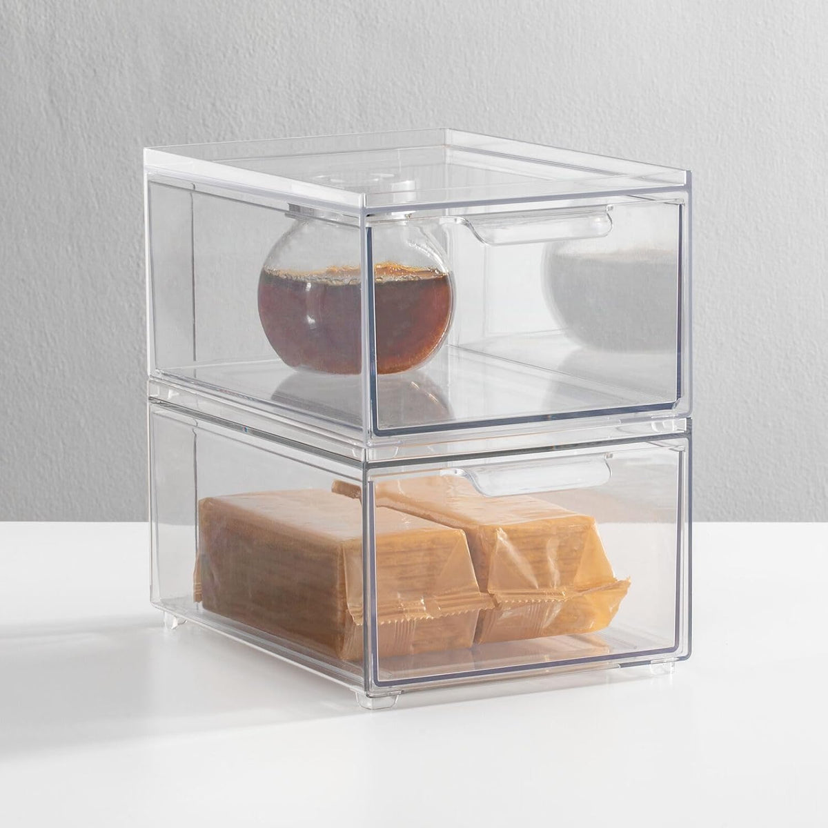 mDesign Stackable Storage Containers Box with Pull-Out Drawer - Stacking Plastic Drawers Bins for