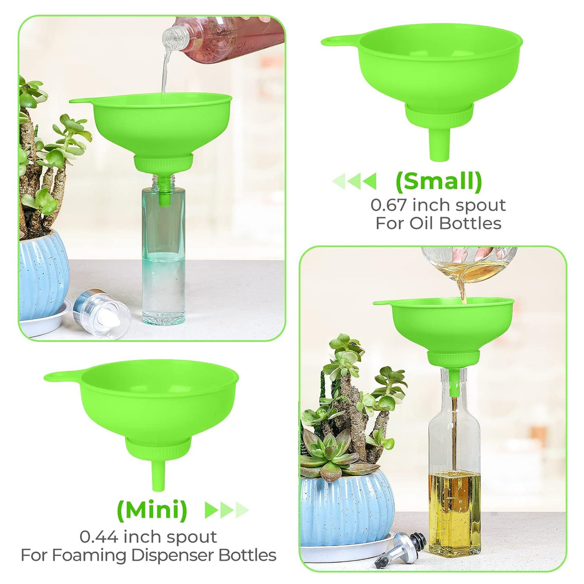 Wide Mouth Kitchen Funnel, Food Grade Plastic Cooking Canning Funnel with 4 Sizes Spouts for