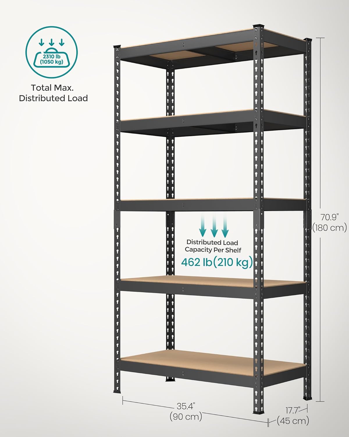 SONGMICS 5-Tier Storage Shelves, Load 2310 lb, Set of 2 Garage Storage, Boltless Assembly