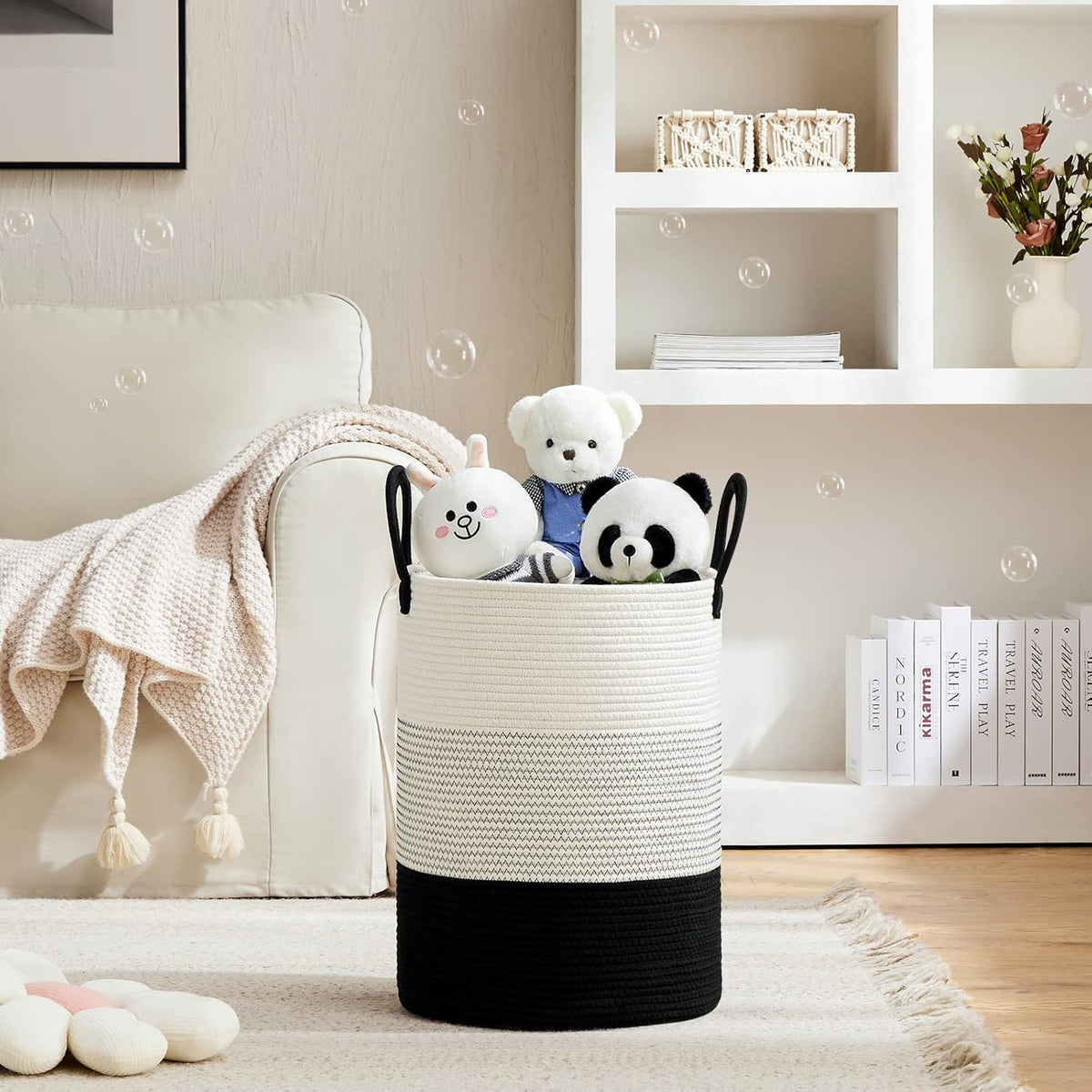 VIPOSCO Large Laundry Hamper, Tall Woven Rope Storage Basket for Blanket, Toys, Dirty Clothes in