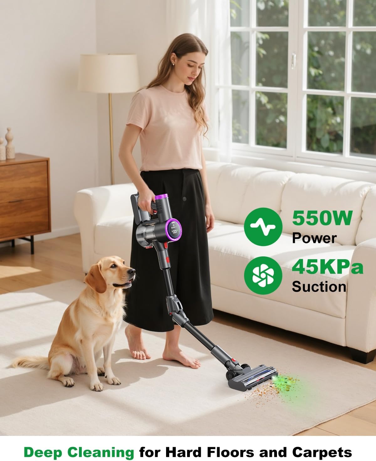 Cordless Vacuum Cleaner Bendable 6-in-1 Stick Vacuum — Lightweight with 45mins Runtime, LED Display