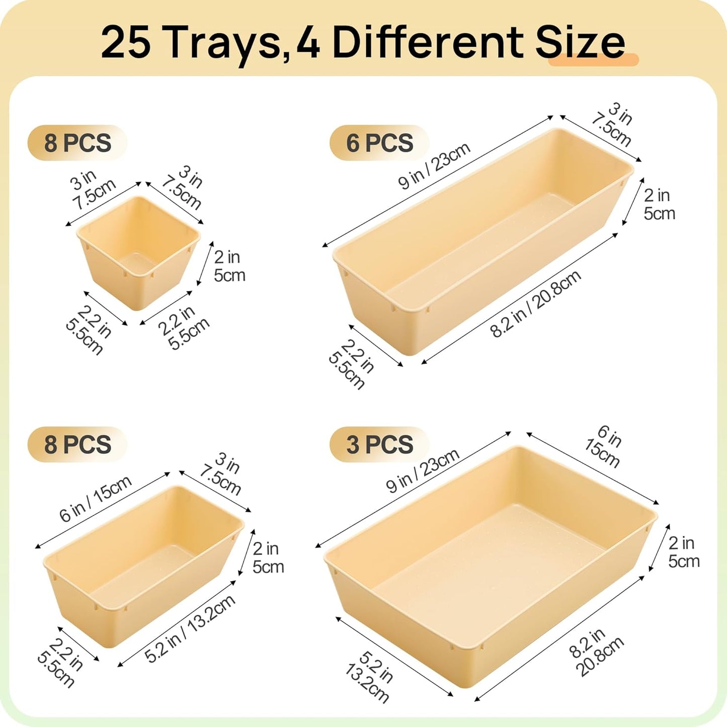 Vtopmart 25 PCS Plastic Drawer Organizers Set, 4-Size Versatile Bathroom and Vanity Drawer