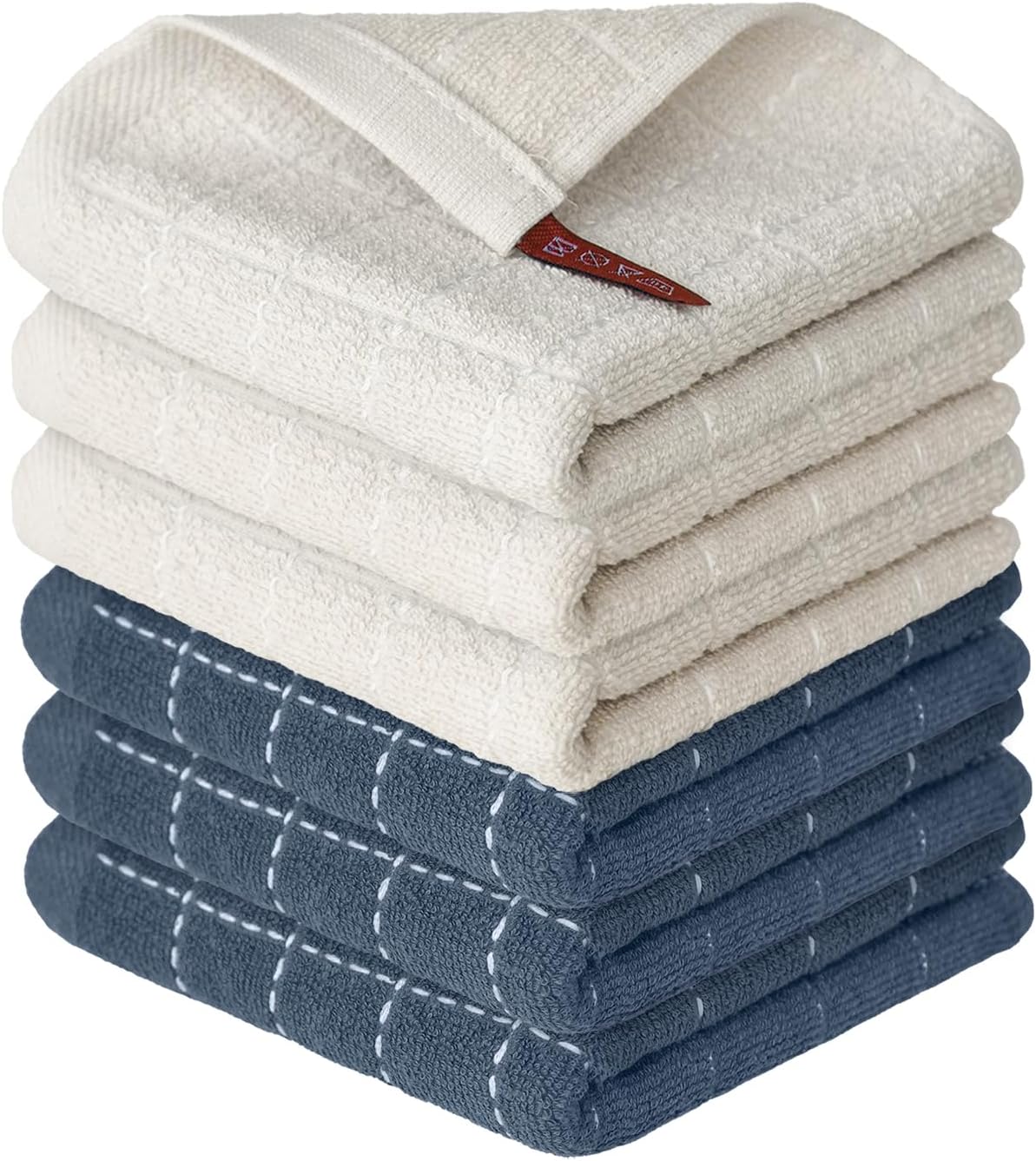 Artoid Mode Checkered Designed Cotton Beige Grey Terry Kitchen Dish Cloths, 12x12 Inch Soft