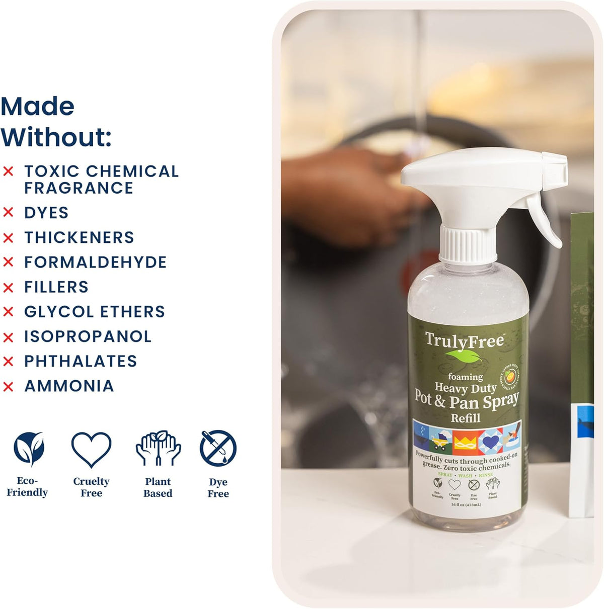 Truly Free Heavy Duty Pot & Pan Spray - Powerful Foaming Grease Remover, Multi-Purpose Kitchen