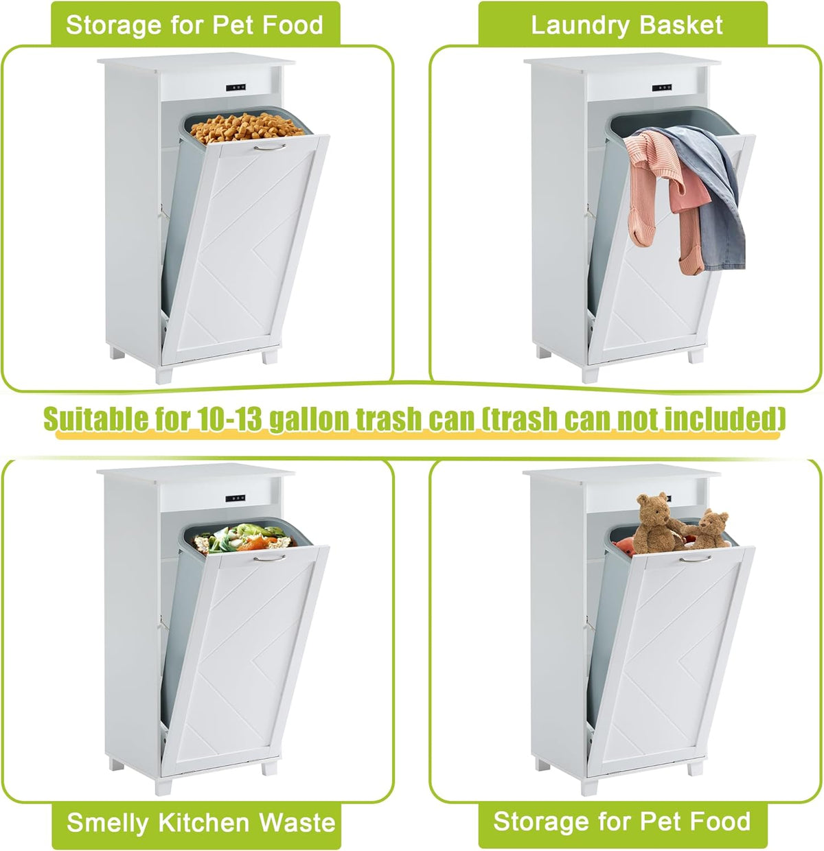 VECELO Tilt Out Kitchen Trash Bin Cabinet, Dog Proof Garbage Can with Wood Holder Free Standing