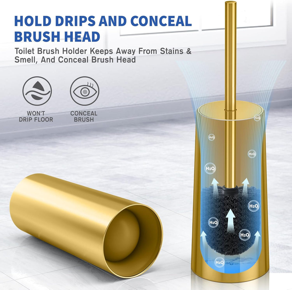 Toilet Brush and Holder, 2 Pack Toilet Brush Stainless Steel, Toilet Bowl Brush for Bathroom