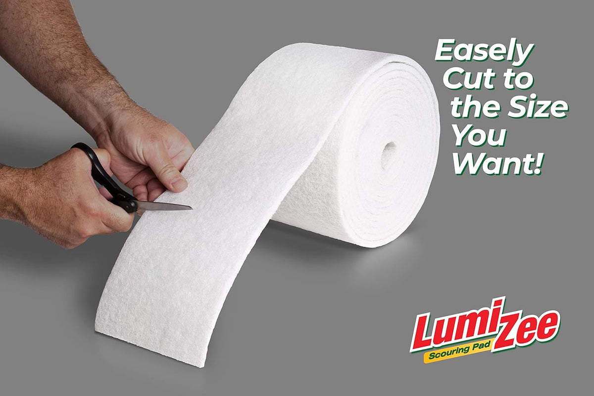 Non-Scratch White Scrubbing Pads Roll 19ft Economy Size Sponge Scouring Pad 19ft x 6in x 0.3in (6m