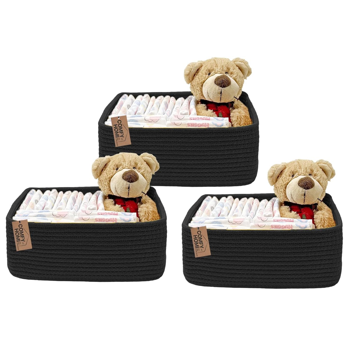 COMFY-HOMI 13" x 8.5" x 5.1" Storage Baskets for Organizing | Cotton Rope Woven Basket | Toy