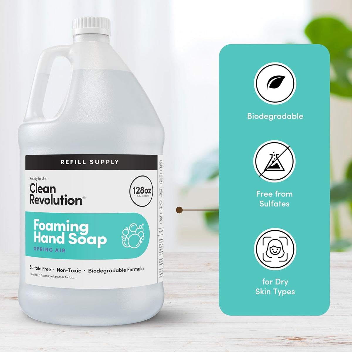 Clean Revolution Foaming Hand Soap Refill Supply Container, Ready to Use Formula, Gluten Free