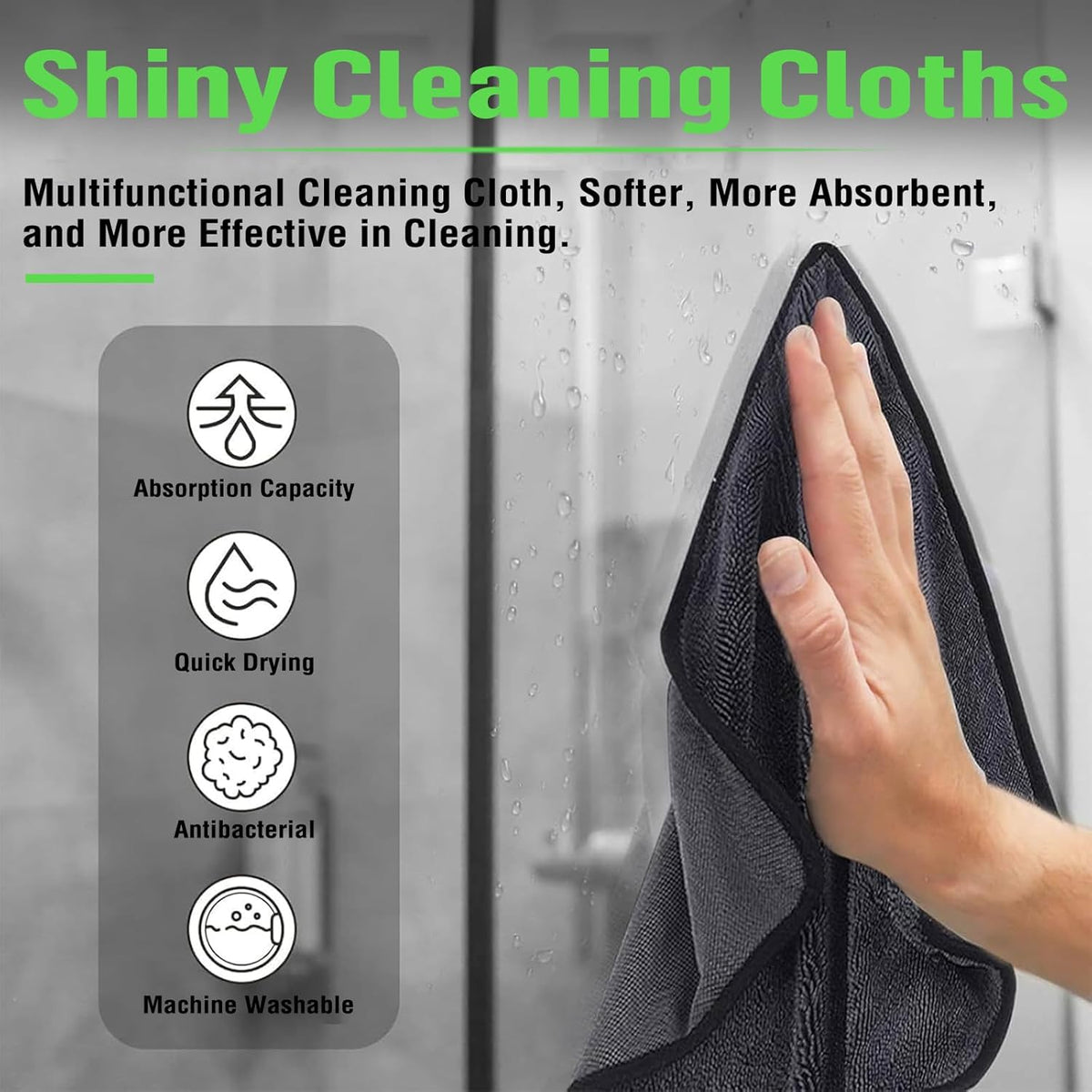 Shiny Bath Wipes Shower Cleaning Cloths, Premium Car Drying Towel | Ultra Absorbent Twisted-Loop