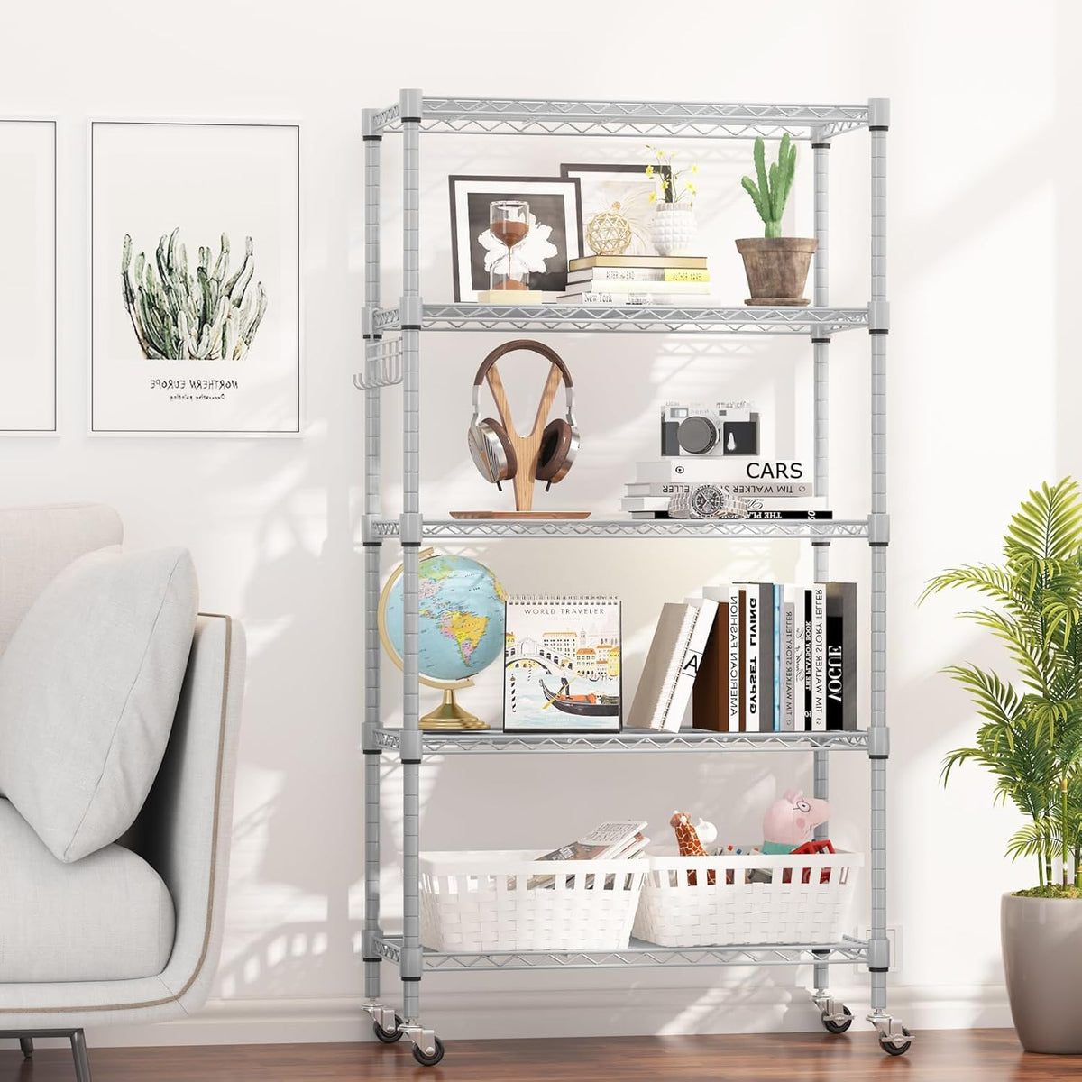 Himimi 5-Tier Storage Shelf Wire Shelving Unit on Wheels, Adjustable Heavy Duty Metal Shelves with
