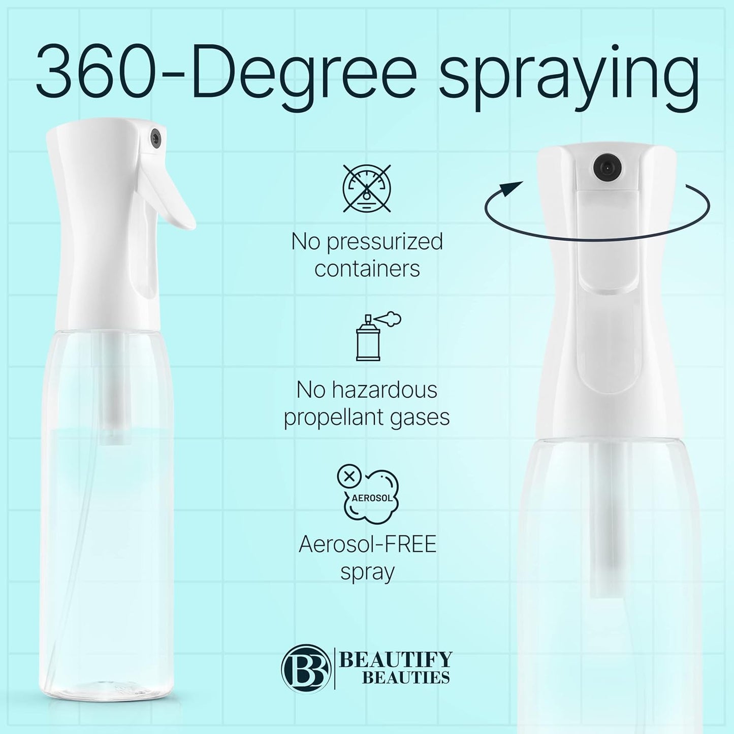 BeautifyBeauties Hair Spray Bottle – Ultra Fine Continuous Water Mister for Hairstyling, Cleaning