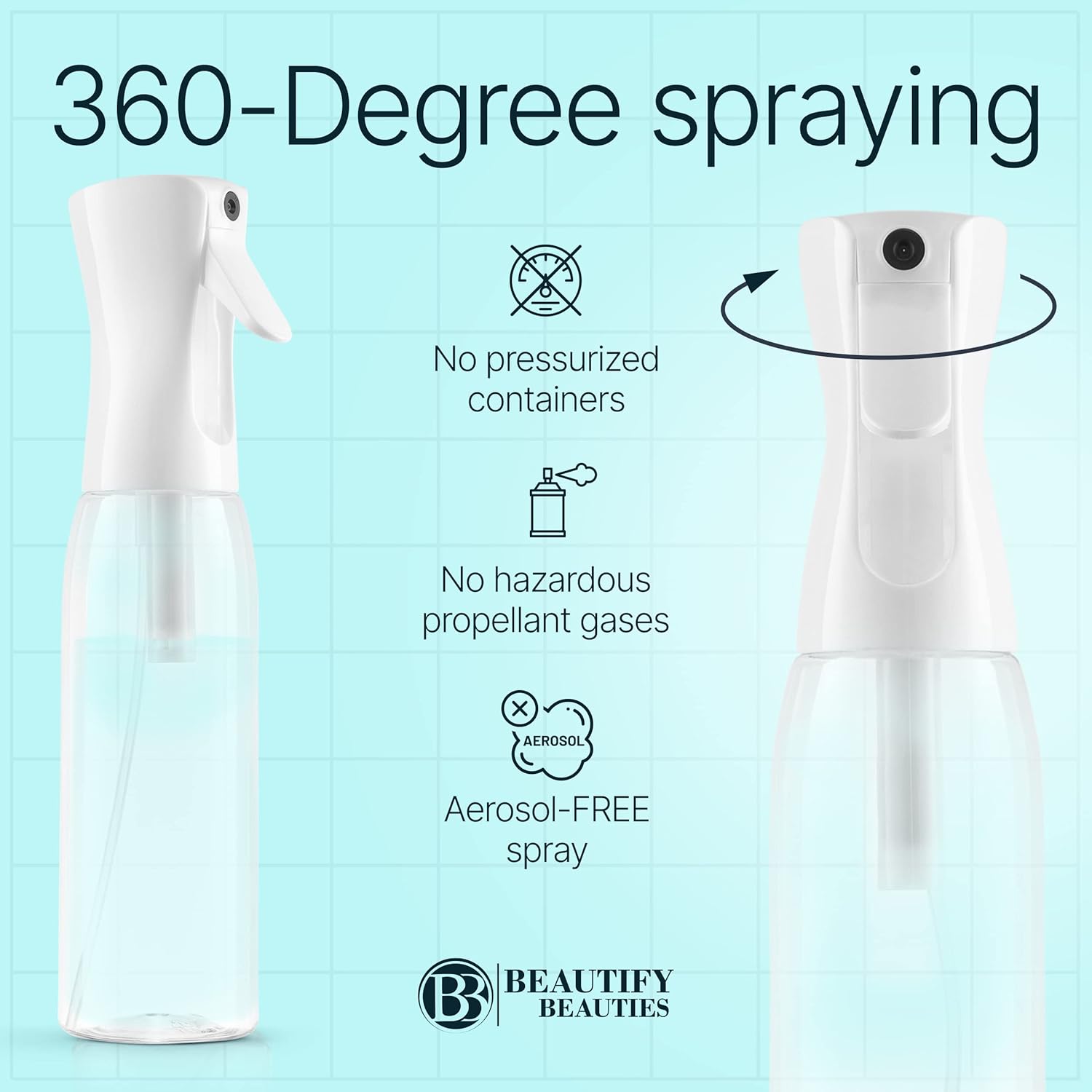 BeautifyBeauties Hair Spray Bottle – Ultra Fine Continuous Water Mister for Hairstyling, Cleaning