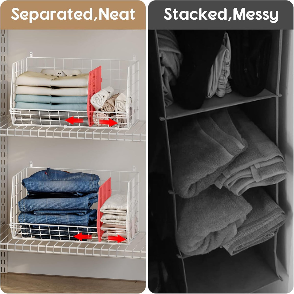 5 Tier Extra Large Closet Hanging Shelves with Divider,2 Pair Hook,16.5"L x 11.8"W x 51.4"H Closets