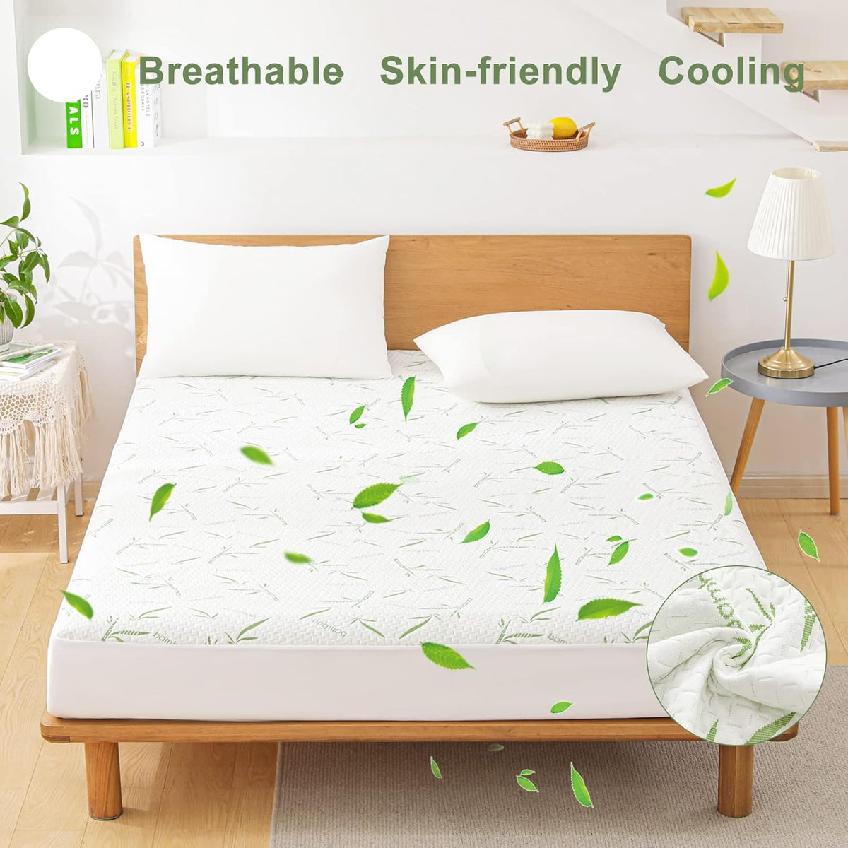 Twin XL Mattress Protector Waterproof Mattress Pad Washable Bamboo Rayon Mattress Cover Breathable